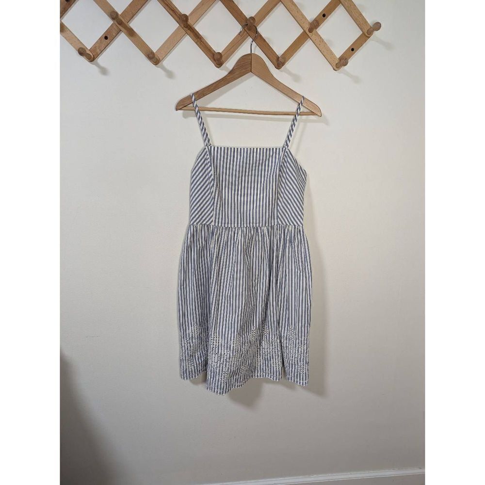 Gap Women's Blue Stripe Eyelet Lace Cami Fit and Flare Smocked Back Dress - Sz M